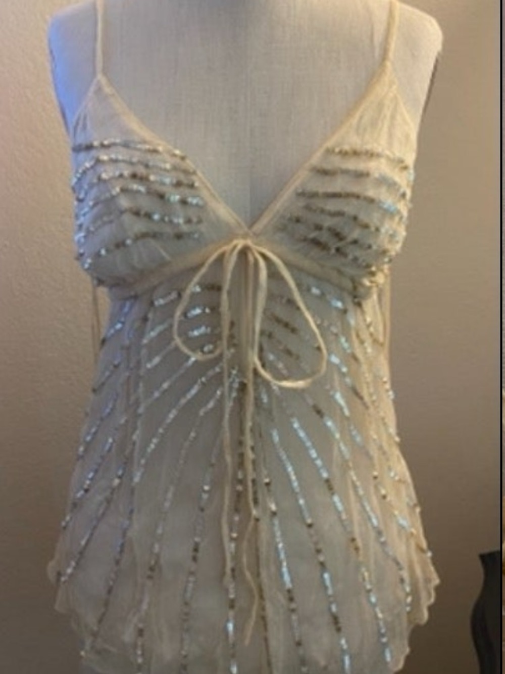 NOT FOR SALE( LOOKING FOR)Buffalo David Bitton Cream Beaded Spaghetti-Strap Tank